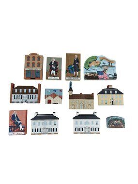 Vintage The Cat's Meow Lot Of 12 Revolutionary War WW2 Americana Figures Bldgs